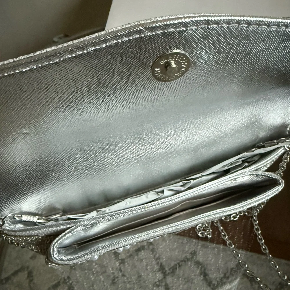Silver Shimmer & Pearl Envelope Clutch | Convertible Shoulder or Clutch